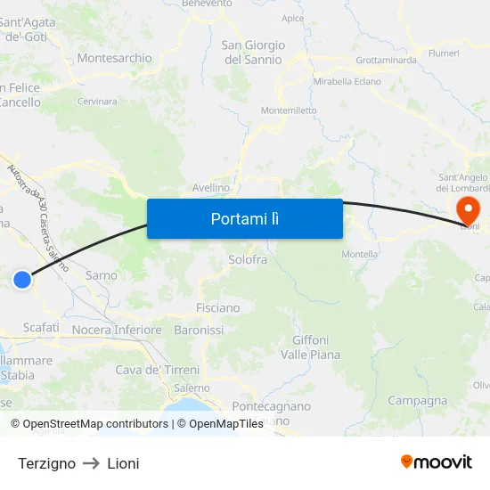 Terzigno to Lioni map