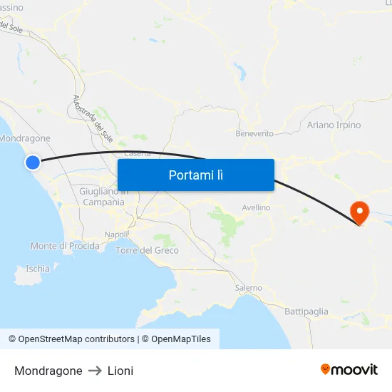 Mondragone to Lioni map