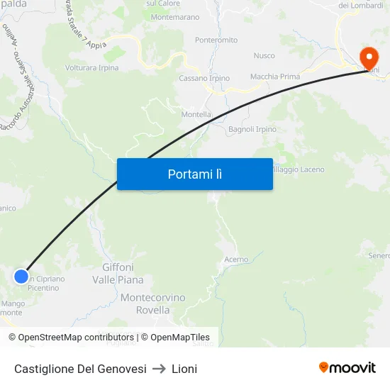 Castiglione Del Genovesi to Lioni map