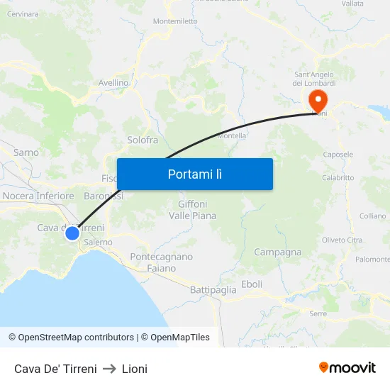 Cava De' Tirreni to Lioni map
