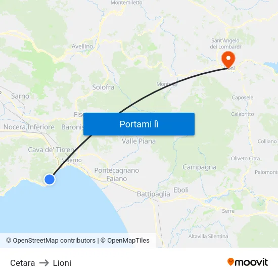 Cetara to Lioni map