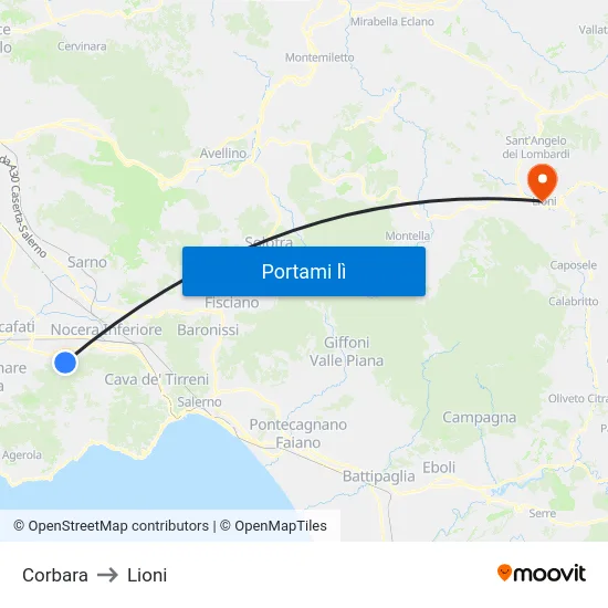 Corbara to Lioni map