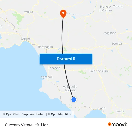 Cuccaro Vetere to Lioni map