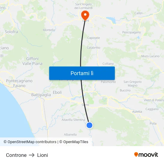 Controne to Lioni map