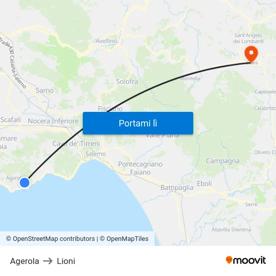 Agerola to Lioni map