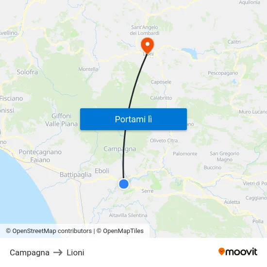 Campagna to Lioni map