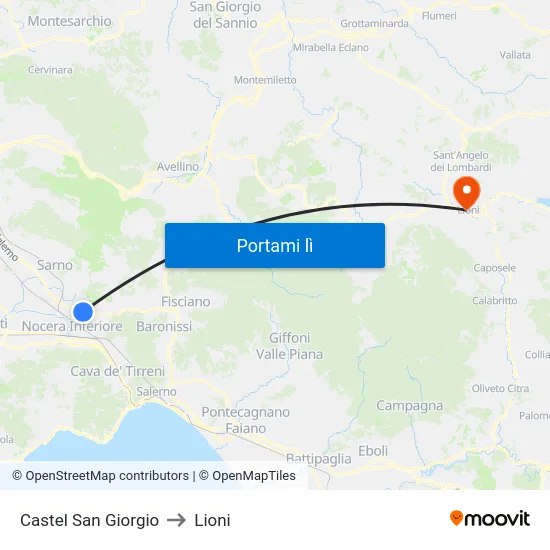 Castel San Giorgio to Lioni map