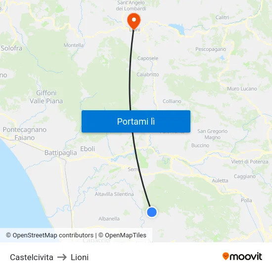 Castelcivita to Lioni map