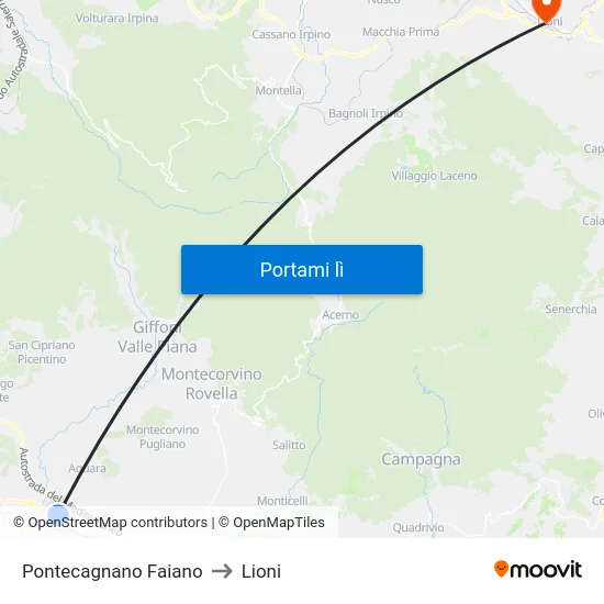 Pontecagnano Faiano to Lioni map
