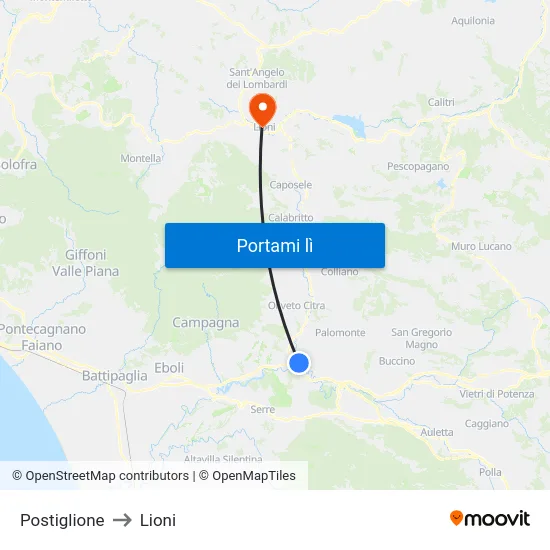 Postiglione to Lioni map