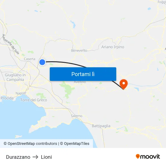 Durazzano to Lioni map