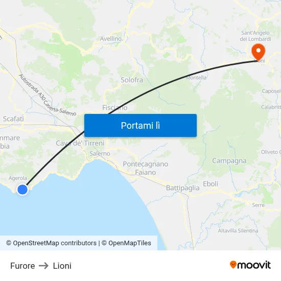 Furore to Lioni map
