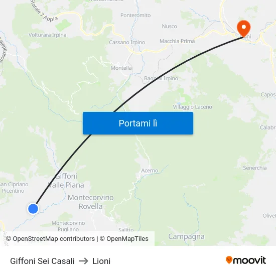 Giffoni Sei Casali to Lioni map