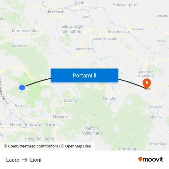 Lauro to Lioni map