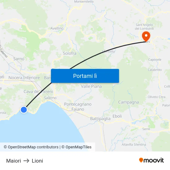 Maiori to Lioni map
