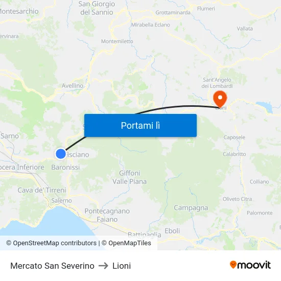 Mercato San Severino to Lioni map