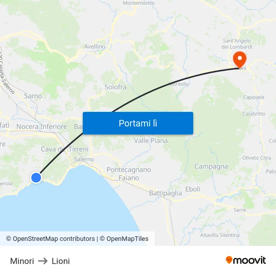 Minori to Lioni map