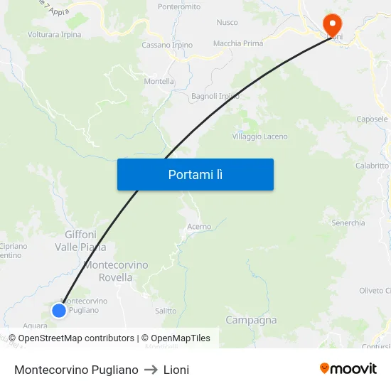 Montecorvino Pugliano to Lioni map