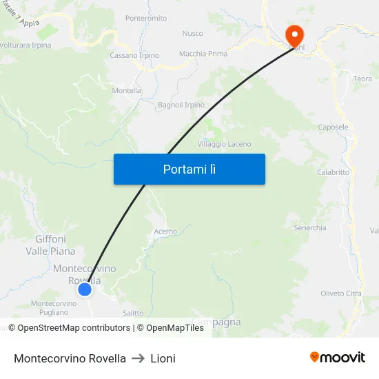 Montecorvino Rovella to Lioni map