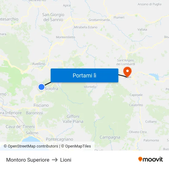 Montoro Superiore to Lioni map