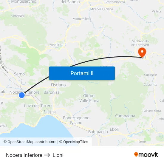 Nocera Inferiore to Lioni map