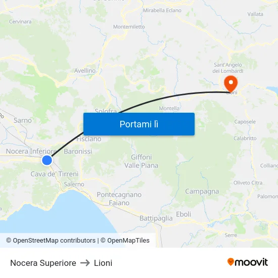 Nocera Superiore to Lioni map