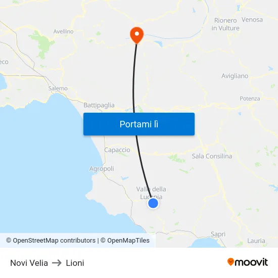 Novi Velia to Lioni map