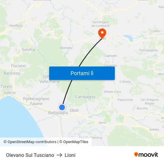 Olevano Sul Tusciano to Lioni map