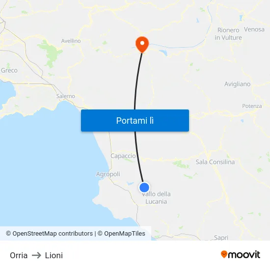 Orria to Lioni map