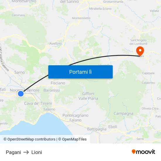 Pagani to Lioni map