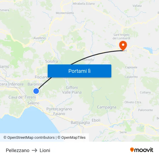 Pellezzano to Lioni map