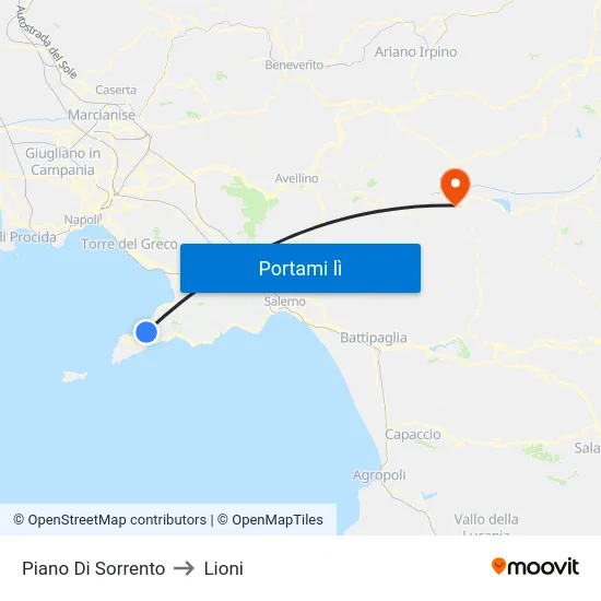 Piano Di Sorrento to Lioni map