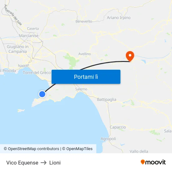 Vico Equense to Lioni map