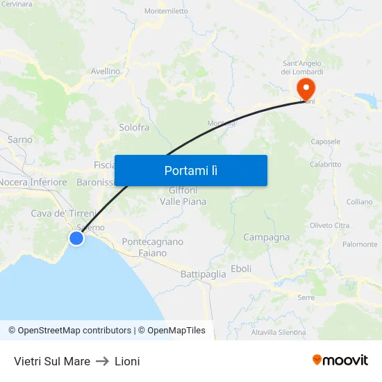 Vietri Sul Mare to Lioni map