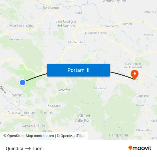 Quindici to Lioni map