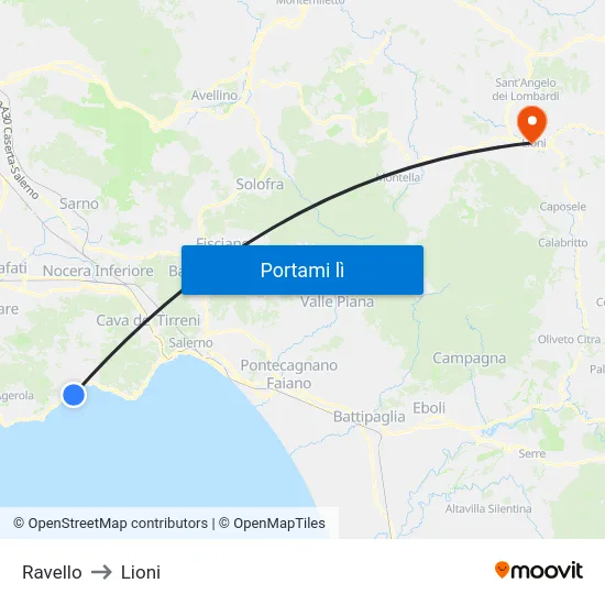 Ravello to Lioni map