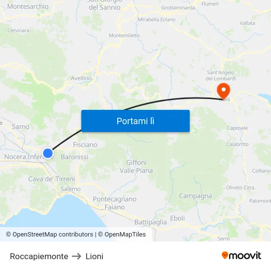 Roccapiemonte to Lioni map