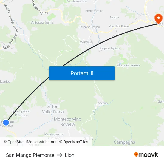 San Mango Piemonte to Lioni map