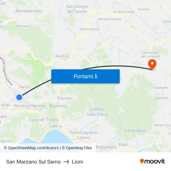 San Marzano Sul Sarno to Lioni map