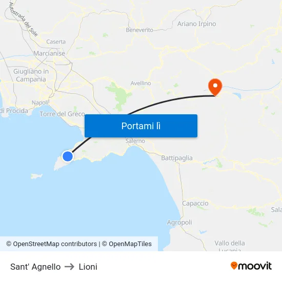 Sant' Agnello to Lioni map