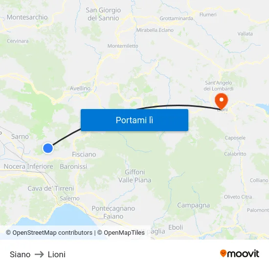 Siano to Lioni map