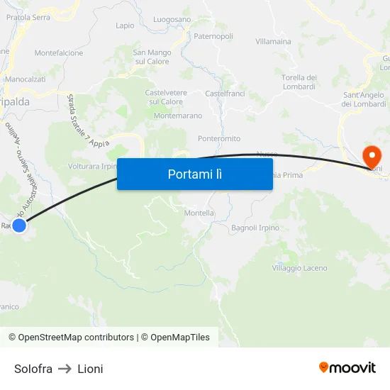 Solofra to Lioni map