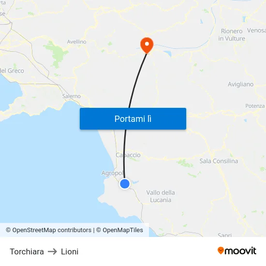 Torchiara to Lioni map