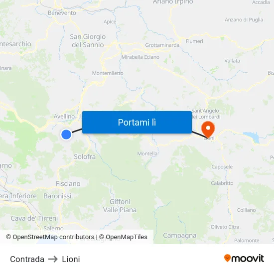 Contrada to Lioni map
