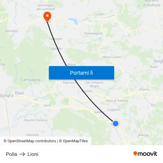 Polla to Lioni map