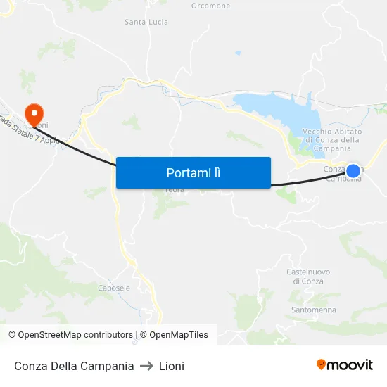Conza Della Campania to Lioni map