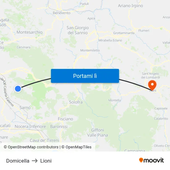 Domicella to Lioni map