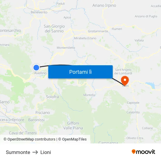 Summonte to Lioni map