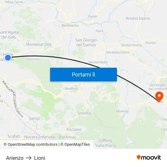 Arienzo to Lioni map