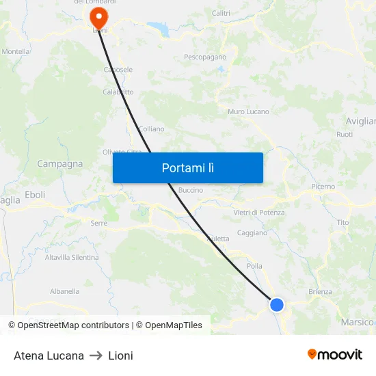 Atena Lucana to Lioni map
